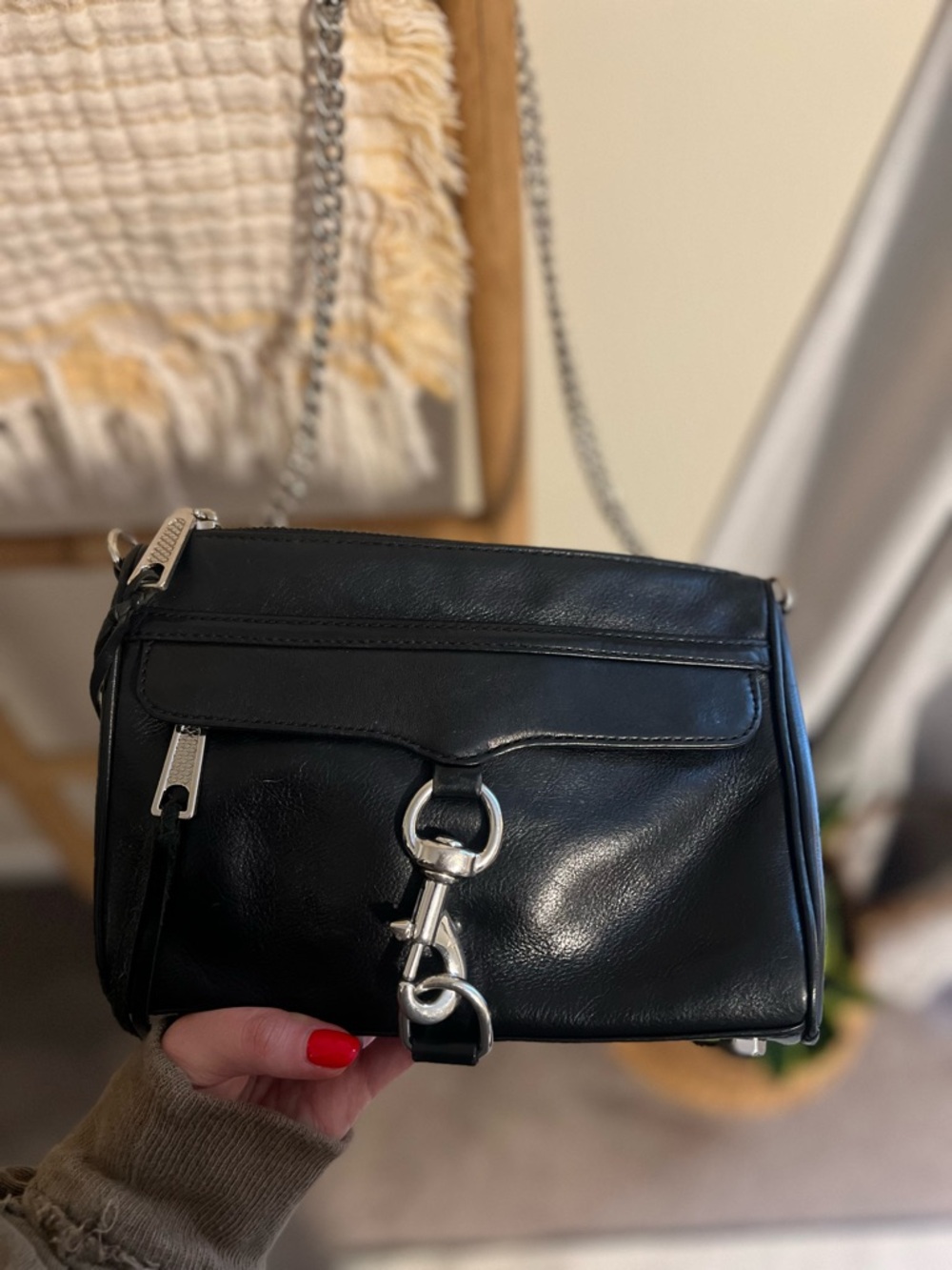 Rebecca Minkoff Black Leather Crossbody with Silver Hardware